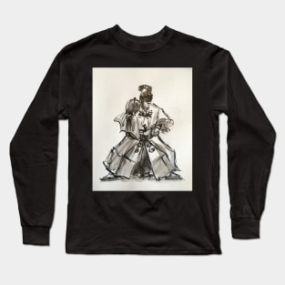 Gyoji - Ink wash painting of a Sumo Referee on vintage 11x14" paper Long Sleeve T-Shirt